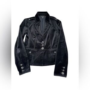 White House Black Market Black Velvet Military Style Blazer Jacket Size 4